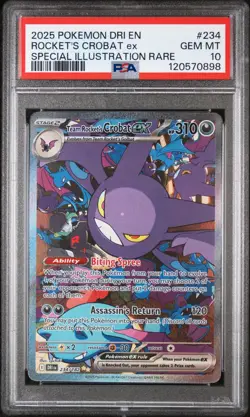 PSA 10 Team Rocket's Crobat Ex 234/182 Illustration Rare Destined Rivals Pokemon - Image 1