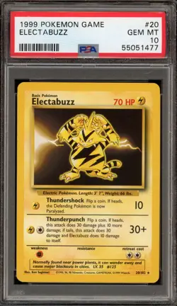 Pokemon Electabuzz Base Set Unlimited Rare #20 PSA 10 Gem Mint - Image 1