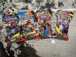 Mega Evolution Sleeved Booster Pack Art Set New Pokemon Set of 4 Sealed Packs - Image 1