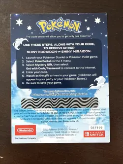 Pokemon Scarlet And Violet Serial Codes Shiny Koraidon or Miraidon UNSCRATCHED! - Image 2