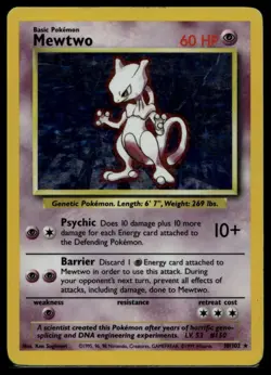 Mewtwo 10/102 Holo Base Set Unlimited WOTC Vintage Pokemon Card - Image 1