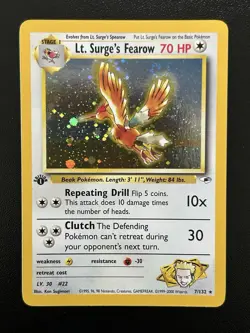 LT. SURGE'S FEAROW Pokemon Card WOTC 1st Edition Gym Heroes 7/132 HOLO NM (A) - Image 1