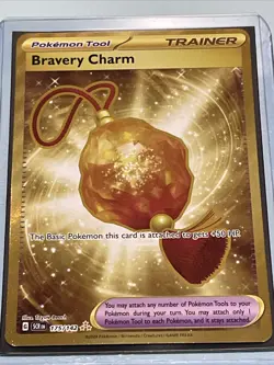 Pokemon TCG Bravery Charm Stellar Crown Gold Secret Hyper Rare Card 175/142 - Image 1