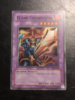 Yu-Gi-Oh SUPER RARE HOLO CARD FLAME SWORDSMAN LOB-003 1996 VINTAGE PRINT NM/VLP - Image 1