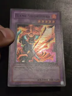 Yu-Gi-Oh SUPER RARE HOLO CARD FLAME SWORDSMAN LOB-003 1996 VINTAGE PRINT NM/VLP - Image 2