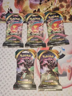 5 NEW/SEALED Pokemon TCG Sword & Shield Darkness Ablaze Sleeved Booster Packs - Image 1