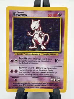 1999 Pokemon Set Unlimited Mewtwo Rare Holo #10/102 LP Mint - Image 1