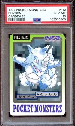 PSA 10 Rhydon #112 Bandai Carddass 1997 Japanese Pokemon Card GEM MINT - Image 1