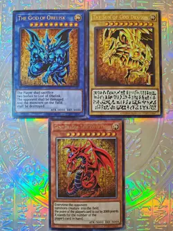 3 Cards Yu Gi Oh Full Art Egyptian Gods Osiris Slifer Obelisk Ra Oil Holo - Image 1