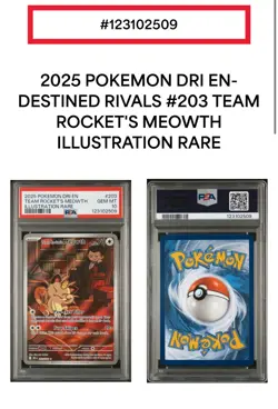 2025 POKEMON DESTINED RIVALS ILLUSTRATION RARE #203 TEAM ROCKET'S MEOWTH PSA 10 - Image 3