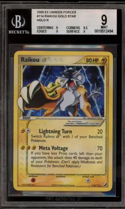Pokemon Raikou Gold Star EX Unseen Forces Holo Ultra Rare #114 BGS 9 Mint - Image 1