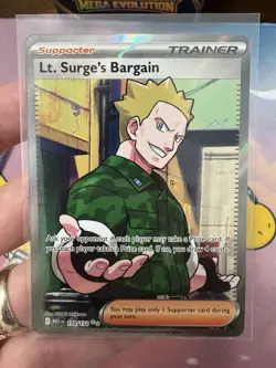 Lt Surge's Bargain 170/132 Mega Evolution Full Art Trainer Pokemon Card NM - Image 1