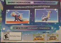 Pokemon Scarlet And Violet Serial Codes Shiny Koraidon or Miraidon UNSCRATCHED! - Image 1