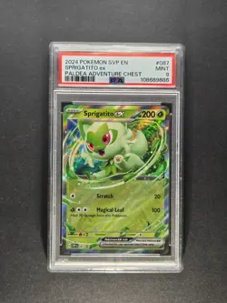 PSA 9 Mint Pokemon 2024 Sprigatito ex SVP087 Paldea Adventure Chest Promo - Image 1