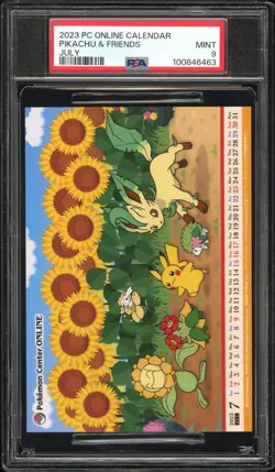 2023 POKEMON CENTER ONLINE MONTHLY CALENDAR JULY PIKACHU & FRIENDS PSA 9 - Image 1