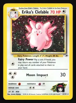 Pokemon Erika's Clefable 3/132 WotC Gym Heroes Holo Rare HP - Image 1