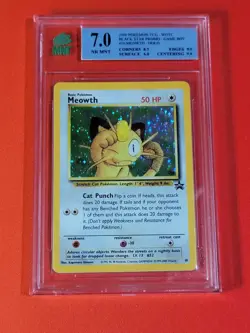 2000 Pokemon WOTC Meowth Holo MNT 7 Black Star Promo Game Boy - Image 1
