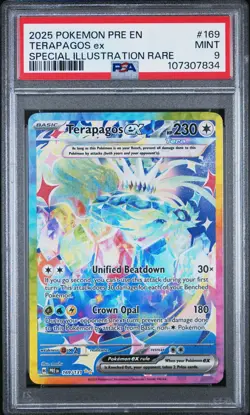 2025 POKEMON PRISMATIC EVOLUTIONS SPECIAL ILLUSTRATION RARE TERAPAGOS EX PSA 9 - Image 1