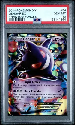 2014 POKEMON XY PHANTOM FORCES #34 GENGAR EX PSA 10 - Image 1