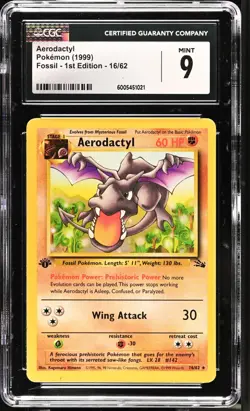 Pokemon English Aerodactyl 16/62 1999 Fossil 1st Edition Rare CGC PSA Beckett 9 - Image 1