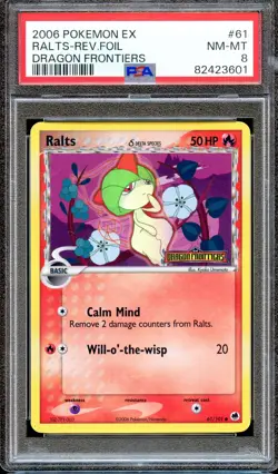 PSA 8 Ralts Reverse Foil EX Unlimited Dragon Frontiers 61/101 Pokemon Card NM - Image 1