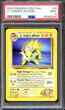 PSA 9 LT. Surge's Jolteon Gym Challenge 28/132 Unlimited Pokemon Card MINT - Image 1