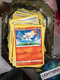 pokemon trading card tin, 5 open card packs & 1 sealed lightening card pack - Image 2