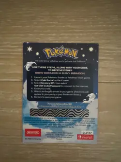 Pokemon Scarlet And Violet Serial Code Shiny Koraidon or Miraidon UNSCRATCHED - Image 2