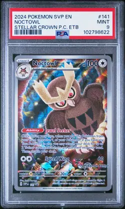 2024 POKEMON STELLAR CROWN POKEMON CENTER ETB PROMO SVP #141 NOCTOWL PSA 9 - Image 1