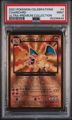 PSA 9 Charizard #4 Metal 2021 Pokemon Celebrations Ultra Premium Coll. UPC MINT - Image 1