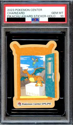 PSA 10 Charizard Holo 2023 Pikachu Award Japanese Pokemon Center Online Sticker - Image 1