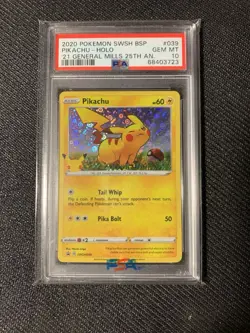 2020 Pokemon Pikachu Holo General Mills Black Star Promo SWSH039 PSA 10 Gem Mint - Image 1