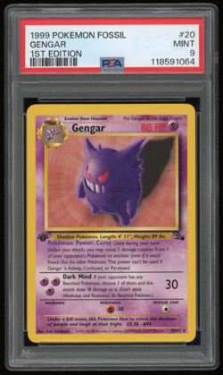 1999 POKEMON FOSSIL 1ST EDITION 20/62 GENGAR PSA 9 - Image 1