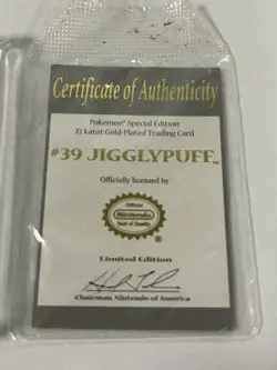 VINTAGE Burger King Pokemon #39 Jigglypuff 23k Gold Plated card 1999 with Coa - Image 5