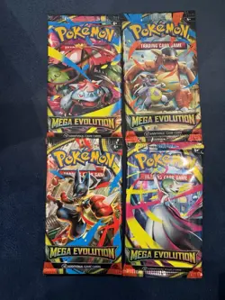 NEW Mega Evolution Pokemon Booster Pack Art Set - Lot of 4 Sealed Packs In Hand - Image 1
