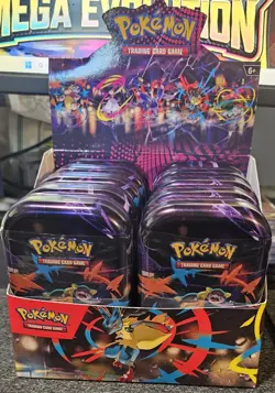 Pokemon TCG Mega Heroes Mini Tin Display Sealed 10 Mini Tins - Image 1