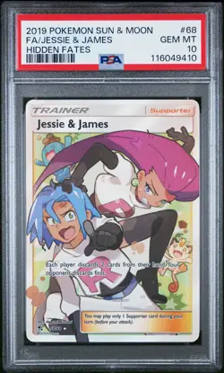 2019 POKEMON SUN & MOON HIDDEN FATES #68 FULL ART/JESSIE & JAMES PSA 10 - Image 1