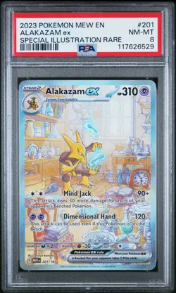 2023 POKEMON MEW EN-151 SPECIAL ILLUSTRATION RARE #201 ALAKAZAM EX PSA 8 - Image 1