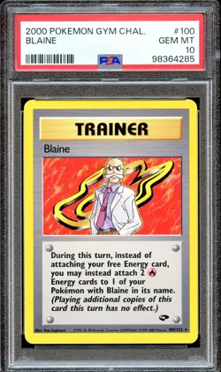 PSA 10 Blaine Trainer Gym Challenge 100/132 Unlimited Pokemon Card GEM MINT - Image 1