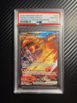 2025 Pokemon Team Rocket’s Moltres Special Illustration Rare PSA 10 Gem Mint - Image 1