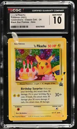 _____'S BIRTHDAY PIKACHU Celebrations Promo Holo #24 CGC 10 Gem Mint Pokemon - Image 1