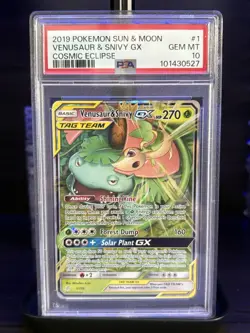 2019 POKEMON SUN & MOON VENUSAUR & SNIVY GX COSMIC ECLIPSE PSA #1 GEM MT 10 - Image 3