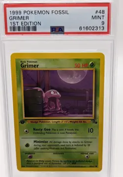 Pokemon TCG Fossil 1st Edition Grimer #48 Mint Graded PSA 9 - Image 1