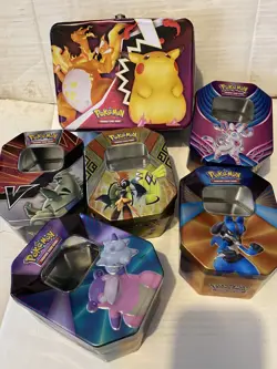 Pokemon TCG 6 x Card Tins Empty Bundle Various Sets. See Photos - Image 1