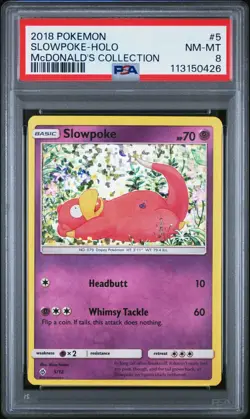 PSA 8 Slowpoke 5/12 Confetti Holo 2018 McDonald's Collection Promo Pokemon POP 3 - Image 1