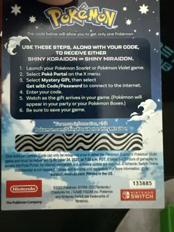 Shiny Koraidon Or Miraidon Pokemon Scarlet Violet Code Card - Gamestop - Image 2