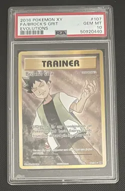 2016 POKEMON XY EVOLUTIONS #107 FULL ART/BROCK'S GRIT PSA 10 - Image 1