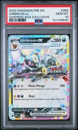 2025 Pokemon Prismatic Evolutions Umbreon EX Surprise Box PSA 10 Gem Mint Label - Image 1