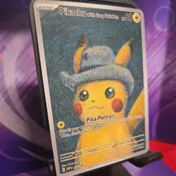 Pikachu Grey Felt Hat Portrait Gray Hat Custom Fan Art Pokemon Card NM FS - Image 2