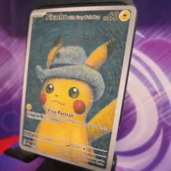Pikachu Grey Felt Hat Portrait Gray Hat Custom Fan Art Pokemon Card NM FS - Image 3